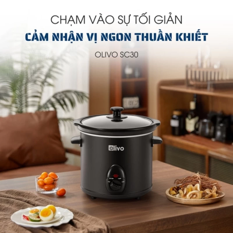 Nồi Nấu Chậm OLIVO SC30 - 3 Mức Nhiệt Cài Sẵn - Điều Khiển Núm Xoay - Lòng Gốm Tráng Men - Nắp Kính Cường Lực - Dung tích 3L - Hình ảnh 5 OLIVO