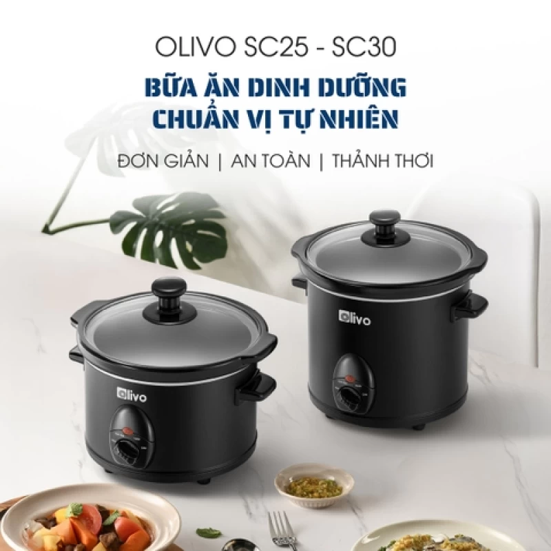 Nồi Nấu Chậm OLIVO SC30 - 3 Mức Nhiệt Cài Sẵn - Điều Khiển Núm Xoay - Lòng Gốm Tráng Men - Nắp Kính Cường Lực - Dung tích 3L - Hình ảnh 10 OLIVO