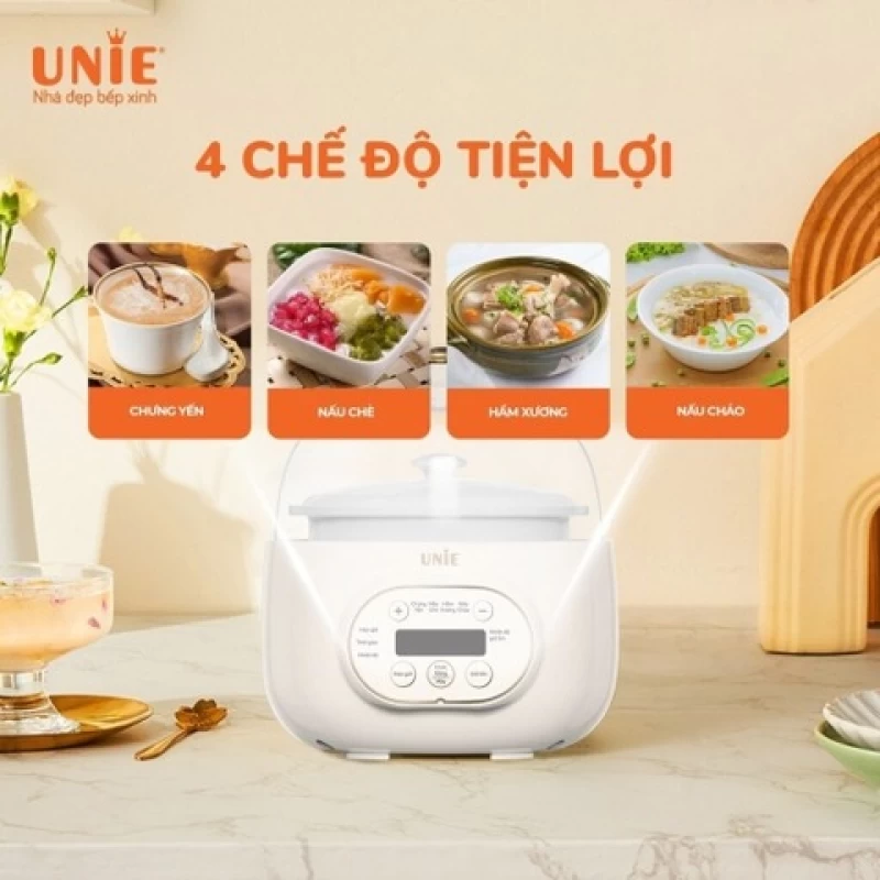 Nồi nấu chậm UNIE USC102W hẹn giờ 12 tiếng, 4 chế độ nấu tiện lợi, thố bằng gốm Ceramic cao cấp - Hình ảnh 2 UNIE