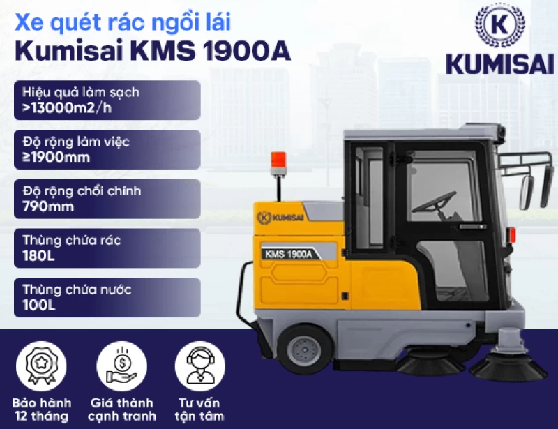 Xe quét rác công nghiệp ngồi lái Kumisai KMS 1900A - Hình ảnh 1 KUMISAI