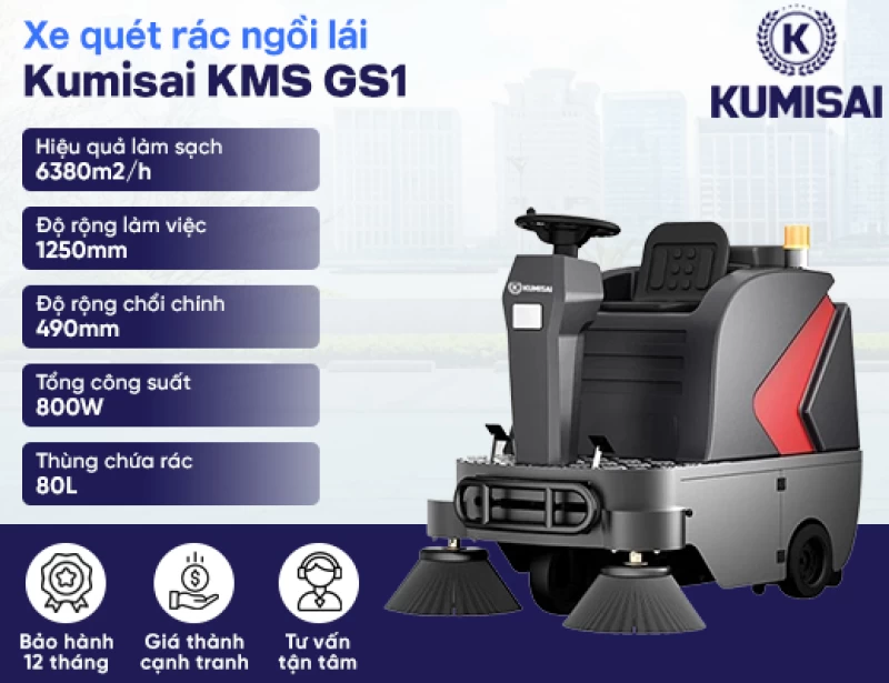 Xe quét rác công nghiệp ngồi lái Kumisai KMS GS1 - Hình ảnh 1 KUMISAI
