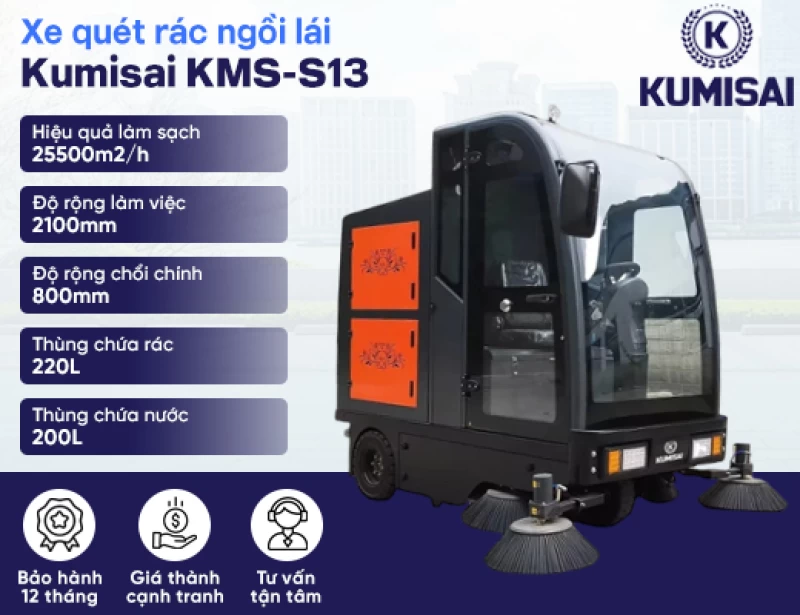Xe quét rác công nghiệp ngồi lái Kumisai KMS-S13 - Hình ảnh 2 KUMISAI