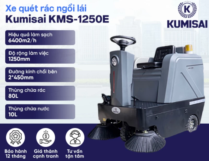 Xe quét rác nhà xưởng ngồi lái Kumisai KMS-1250E - Hình ảnh 2 KUMISAI