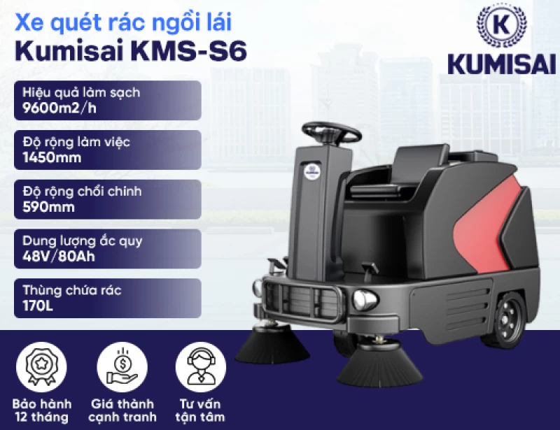 Xe quét rác nhà xưởng ngồi lái Kumisai KMS-S6 - Hình ảnh 2 KUMISAI